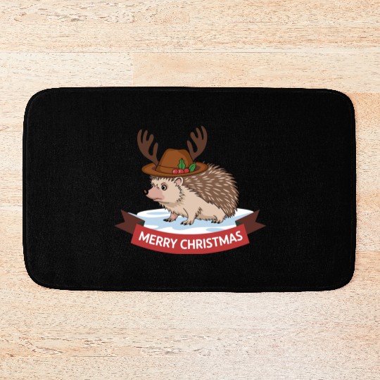 Grumpy Hedgehog Merry Christmas Deer Antler Hat Bath Mats