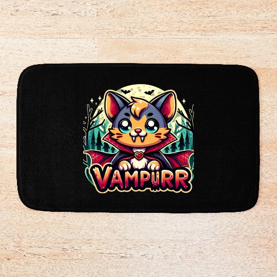 Cute Vampire Cat Halloween Design Bath Mats