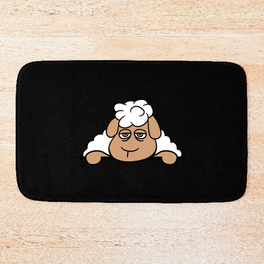 Sheep Tired Bored Behind Fence Wall Sign Looking Bath Mats