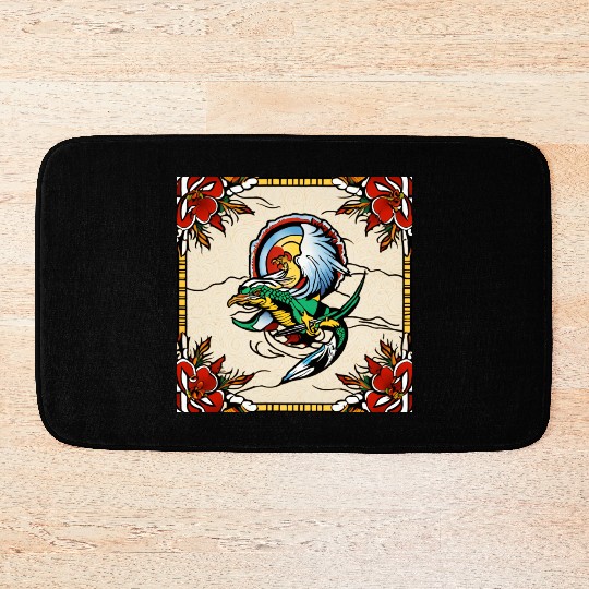 Dragonbird in Stained-Glass Garden" Bath Mats