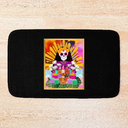 Rainbow Butterfly Santa Muerte Bath Mats
