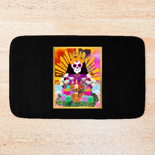 Rainbow Butterfly Santa Muerte Bath Mats
