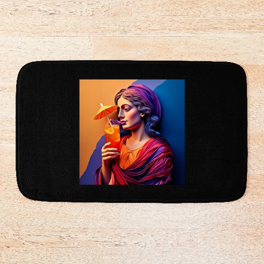 3D Artistic Lady with Tropical Drink in Vibrant Bath Mats