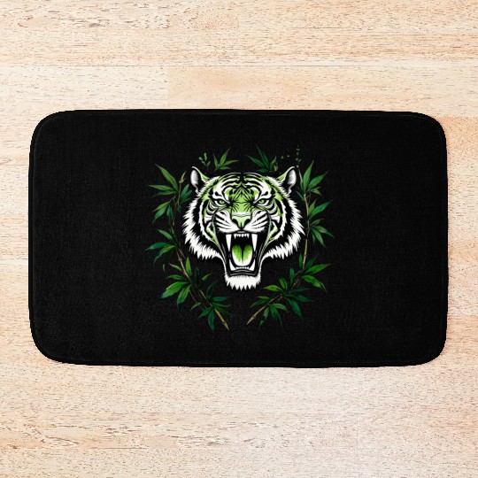 Fierce Green Tiger with Bamboo Branches Bath Mats