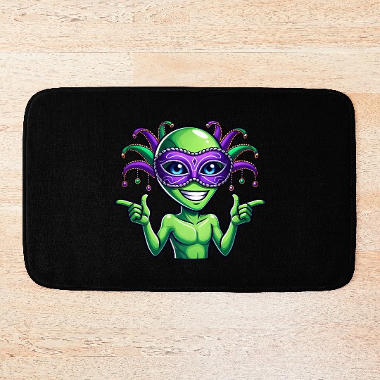 Mardi Gras Alien Cartoon Veggie Fun Bath Mats