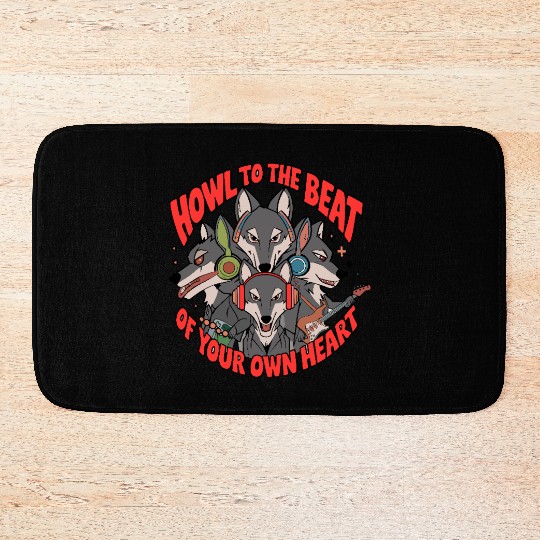 Howl to the Beat of Your Own Heart Wolves Indie Bath Mats
