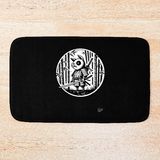 Pig Samurai in Bamboo Forest Bath Mats