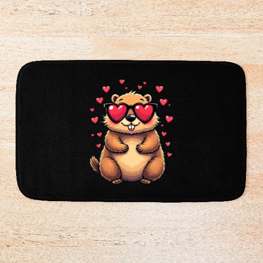 Groundhog Valentines day Animal Lovers Bath Mats