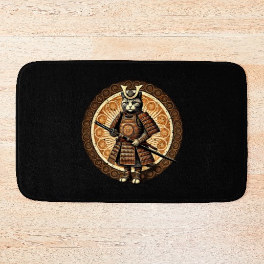 Japanese Samurai Cat Tattoo Kawaii Cat Art Anime Bath Mats