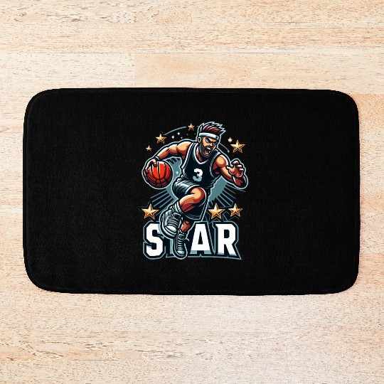 Basketball Star Dribbling Illustration Bath Mats