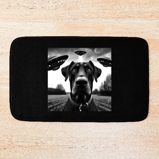 Doberman Pinscher2 Funny Graphic Selfie with UFO W Bath Mats