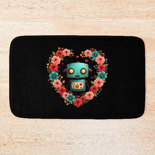 Cute and Quirky Robot of Love for Valentine s Day Bath Mats
