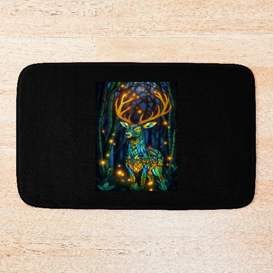 Luminous Deer in Twilight Grove Bath Mats