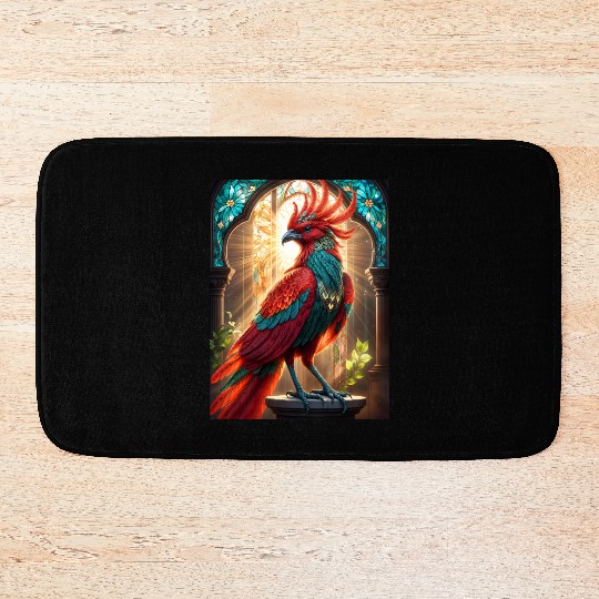 Mythical Bird in Stained Glass Bath Mats