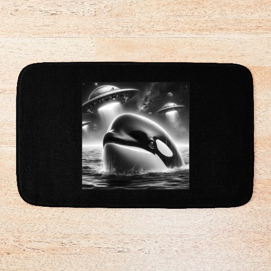 Killer whale Funny Graphic Selfie with UFOs Weird Bath Mats