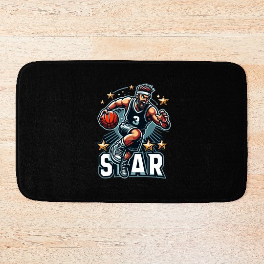 Basketball Star Dribbling Illustration Bath Mats