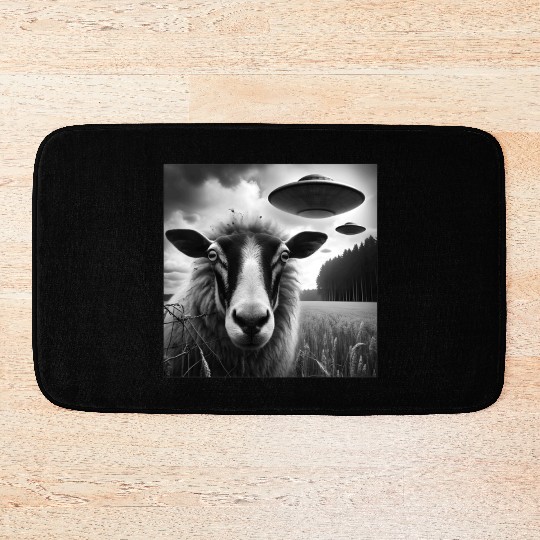 Sheep ram2, lamb Funny Graphic Selfie with UFOs We Bath Mats