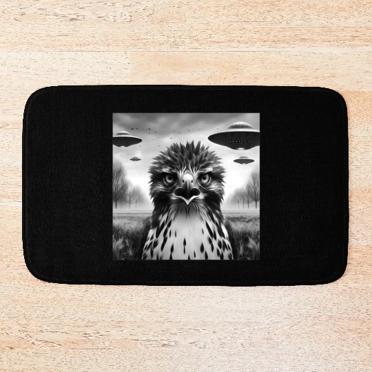 Hawk falcon Funny Graphic Selfie with UFOs Weird Bath Mats