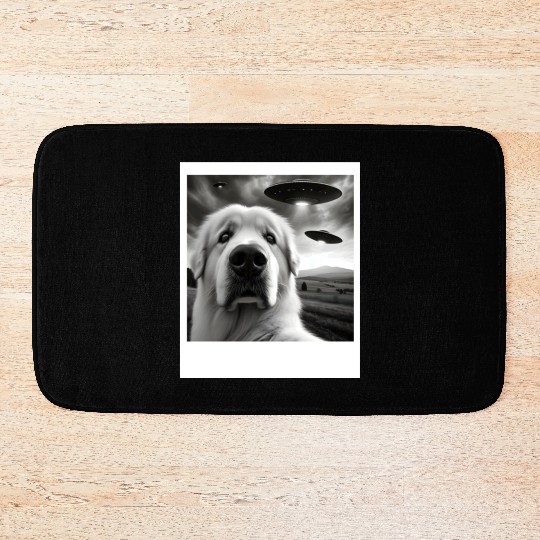 Great Pyrenees Funny Graphic Selfie with UFOs Weir Bath Mats