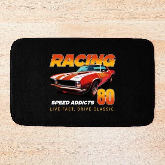 Racing Classic Car Graphic Bath Mats, Retro Muscle Car