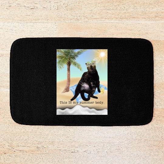 fat cat summer body Bath Mats