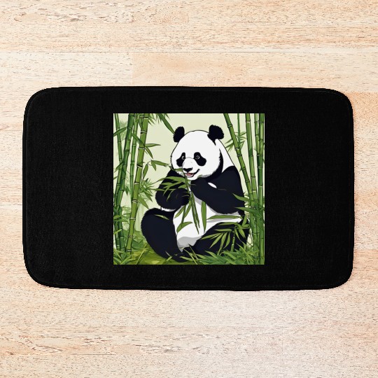 Chill Panda Eating Bamboo Cute Relaxed Design Bath Mats