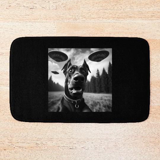 Doberman Pinscher Funny Graphic Selfie with UFO We Bath Mats