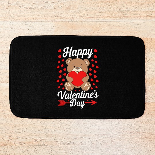Funny Teddy Bear Holding Heart Love Happy Valentin Bath Mats