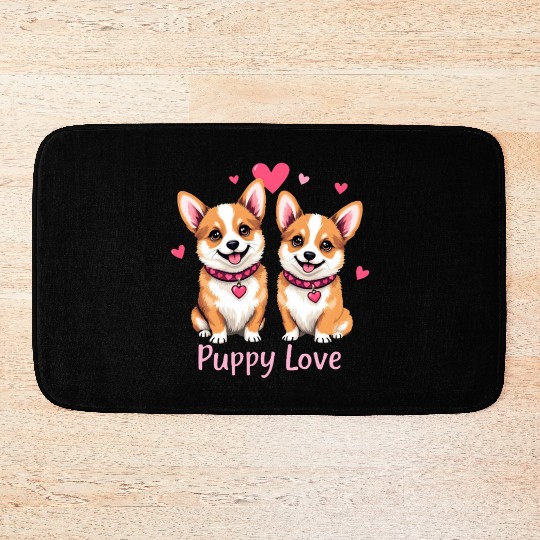 Valentines Day - Puppy Love Corgi dog Bath Mats
