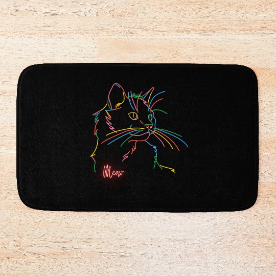 Neon Cat Glow: Vibrant Line Art Design" Bath Mats