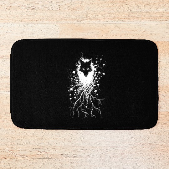 Mushroom Fox Overgrown By Roots Abstract Nature Bath Mats