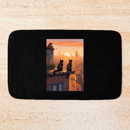 Cat painting red black cat Bath Mats