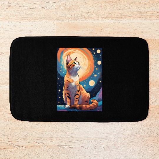 Cat painting red black cat Bath Mats