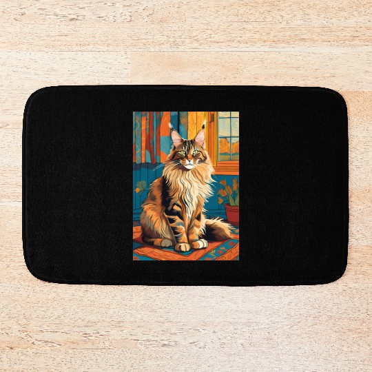 Cat painting red black cat Maine Bath Mats