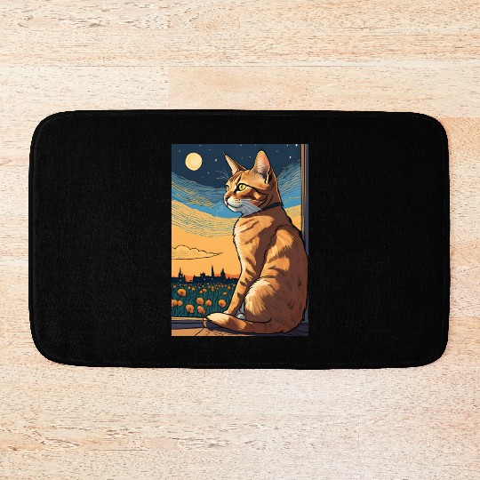 Cat painting red black cat Bath Mats
