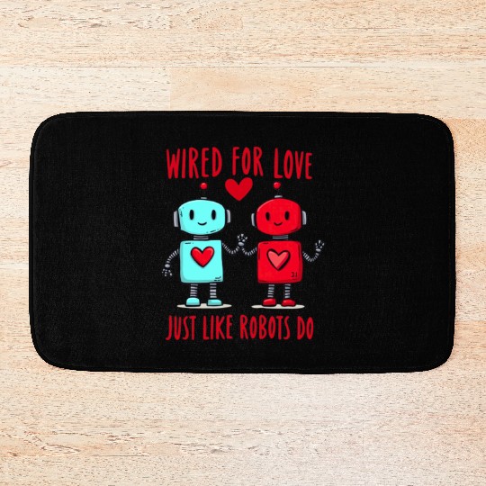 Valentine's Day Gift: Two Robots in Love on Bella Bath Mats