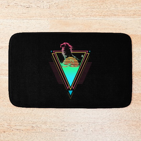 Lion Vaporwave Synthwave 90s 80s Sunset Bath Mats