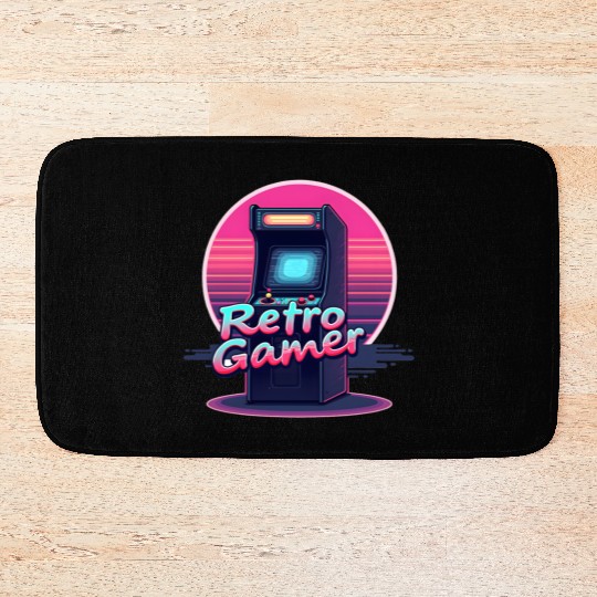 retro gamer in retro style oldschool gamer Bath Mats