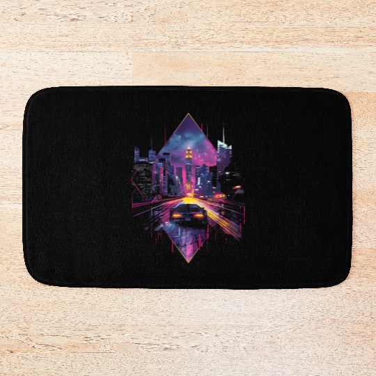 Retro Car Vaporwave City Synthwave 80s 90s Bath Mats