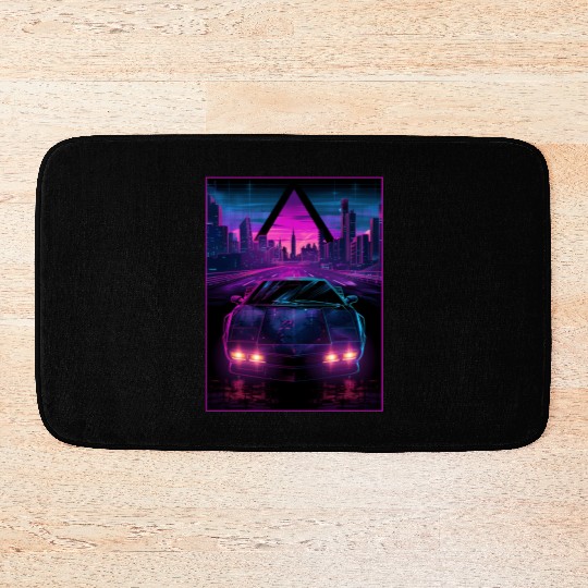80s 90s Synthwave Car City Retro Vaporwave Bath Mats