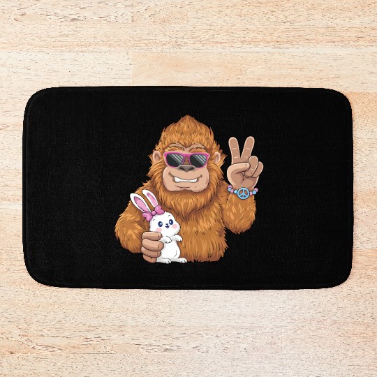 Bigfoot And Bunny Happy Easter Funny Bath Mats