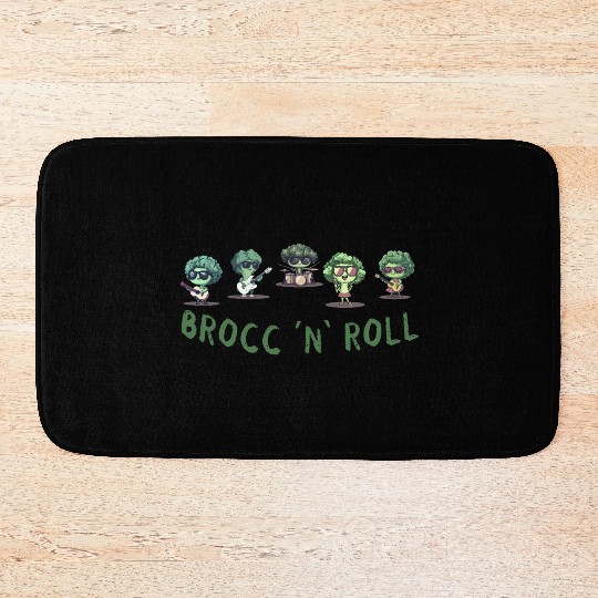Rock And Roll Broccoli Fun Guitar Rock Band Humor Bath Mats