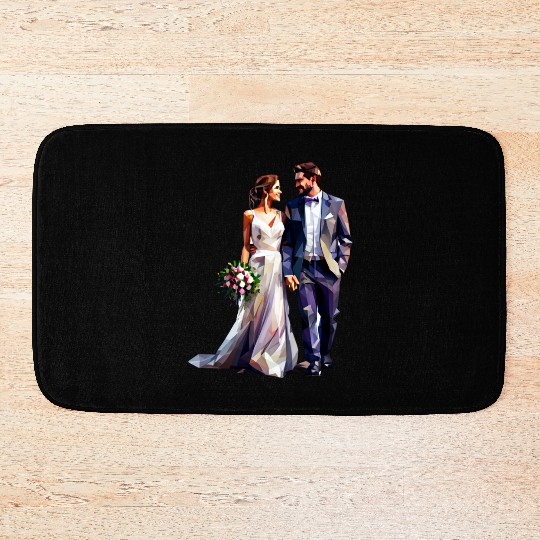 Elegant Bride and Groom Wedding Design Bath Mats