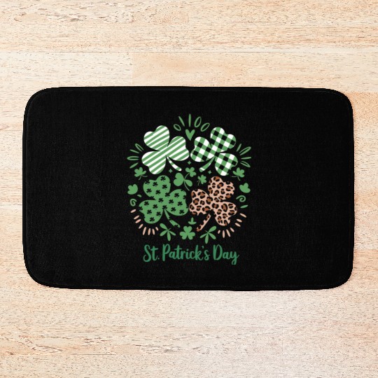 Plaid Leopard Print Shamrock St. Patrick's Day Bath Mats