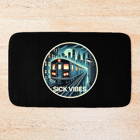 Retro Futuristic Subway Train - Neon Cyberpunk Cit Bath Mats