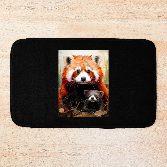 Red Panda & Otter – Cute Animal Friends Illustrati Bath Mats