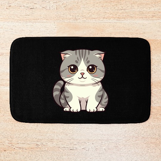 Cute Kawaii Cat Illustration Bath Mats