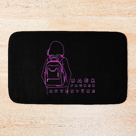 Neon Backpack Adventure Illustration Bath Mats