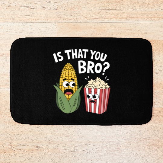 Funny Corn and Popcorn Cartoon Meme Design Bath Mats