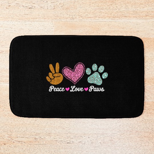 Peace Love Paws Leopard Print Design Bath Mats